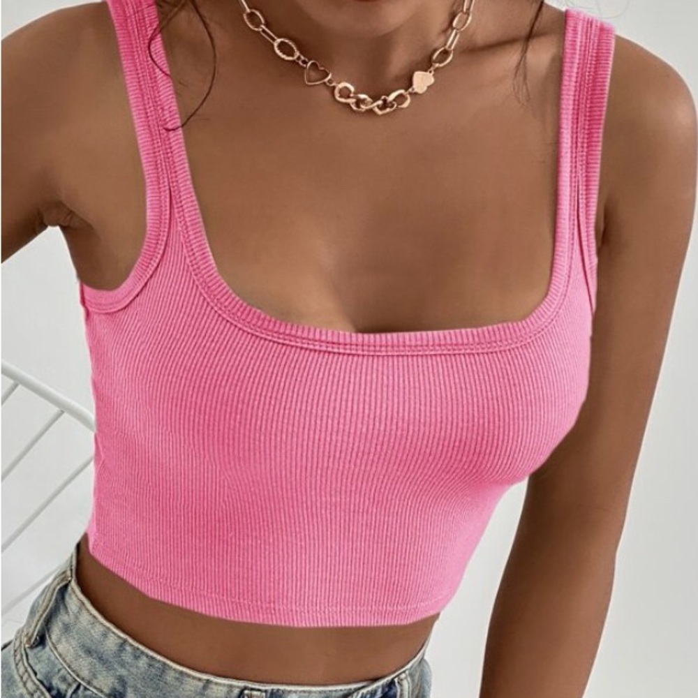 Pink Ribbed Crop Tank